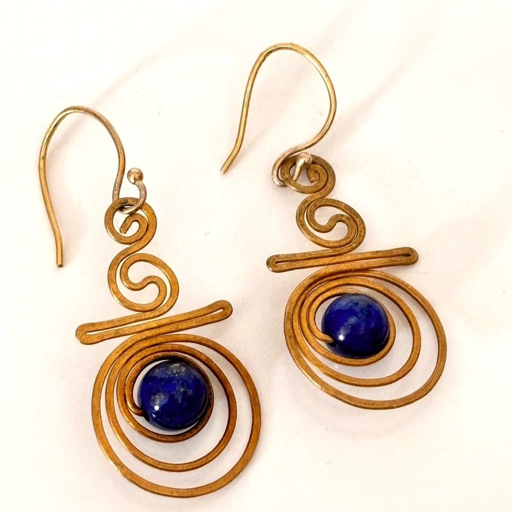 NOVICA Artisan Handmade Lapis lazuli 24k Gold Plated earrings